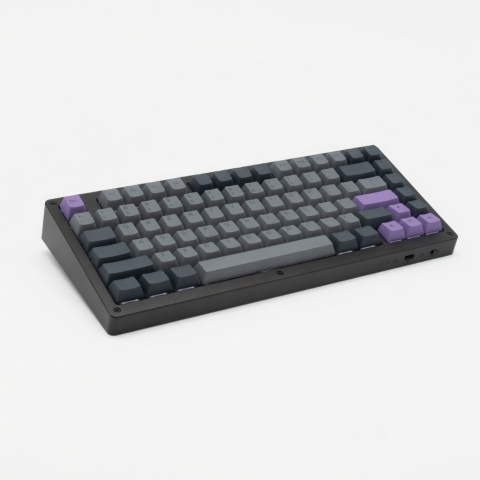 Wireless Mechanical Keyboard, 84-Key Compact Layout, Gray and Purple Keycaps